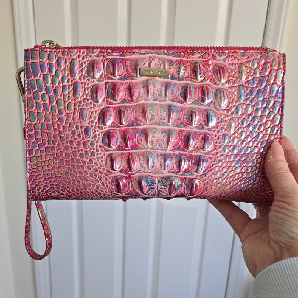 Brahmin Daisy Wristlet in Magenta Wonderland Melbourne Croc-Embossed Leather - Picture 8 of 16